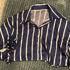 SundayUp Blue and White Striped Fabric cropped top